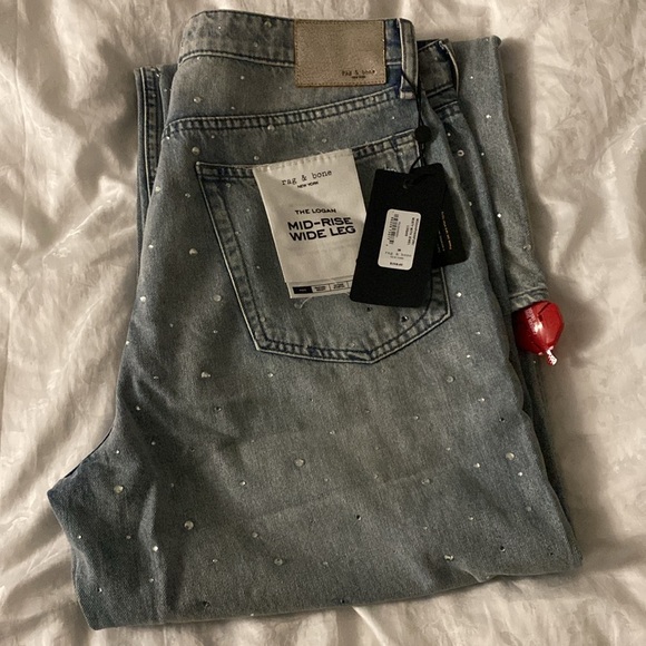 Rag & Bone Logan Bejeweled Wide-Leg Jean in Misty with Jewel Size 28 - Picture 9 of 11